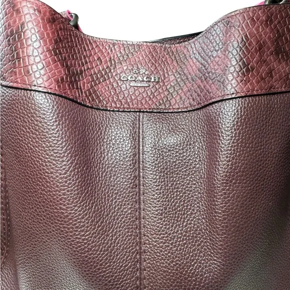 Coach Lexy Colorblock Pebble Leather & Genuine Snakeskin Shoulder Bag Burgundy - Picture 5 of 16